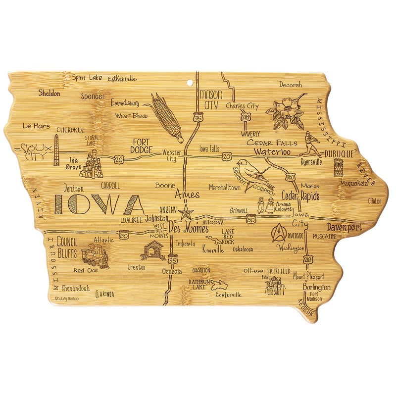 Totally Bamboo Destination Iowa State Shaped Cutting Board, Charcuterie and Cheese Serving Board â€“ Iowa Gift for Home DÃ©cor or Everyday Kitchen Use - Image 1